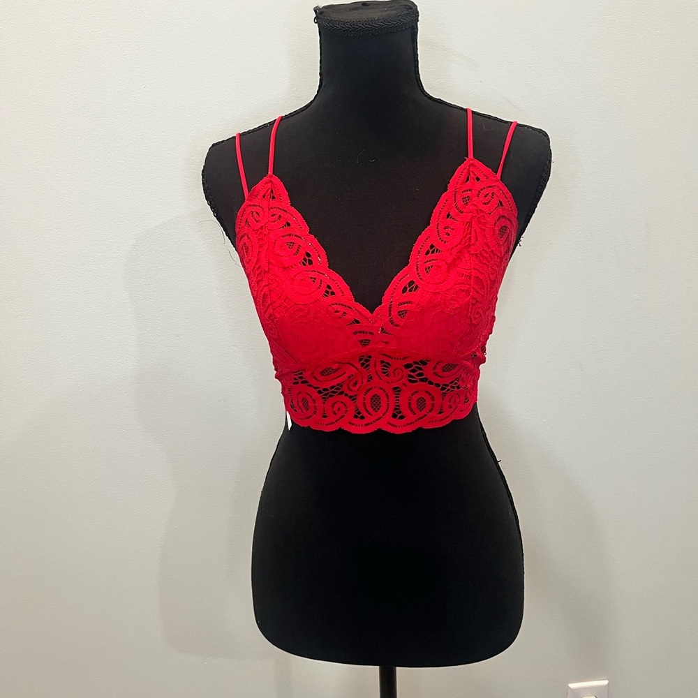 PINK Victoria's Secret Lace‎ Bralette Size Small Criss Cross Strappy Red